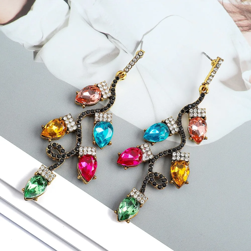 Fashion Colorful Lamp Sparkly Crystal Big Dangle Earrings For Women