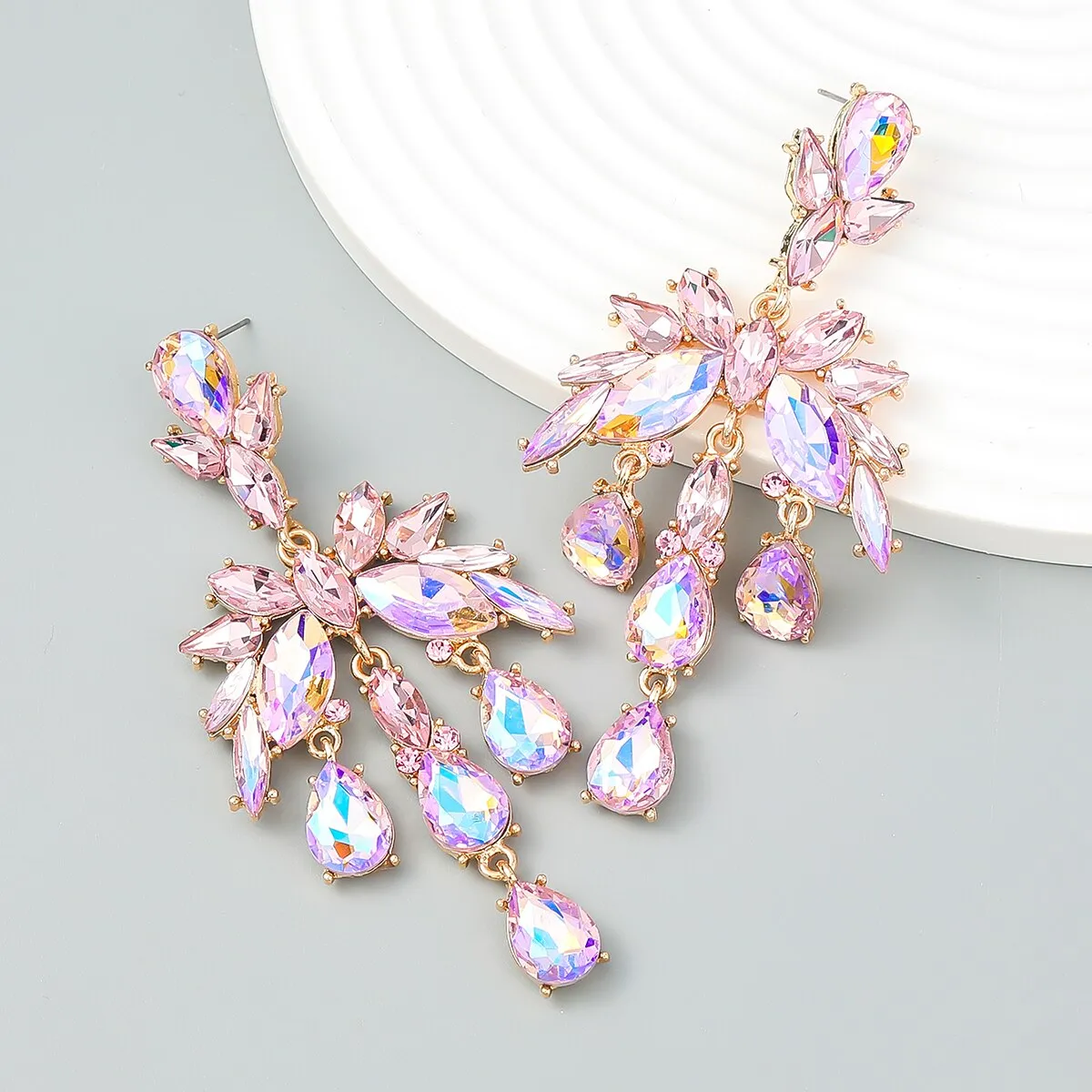 Fashion Metal Rhinestone Geometric Dangle Earrings Castle Party Luxury Jewelry Women