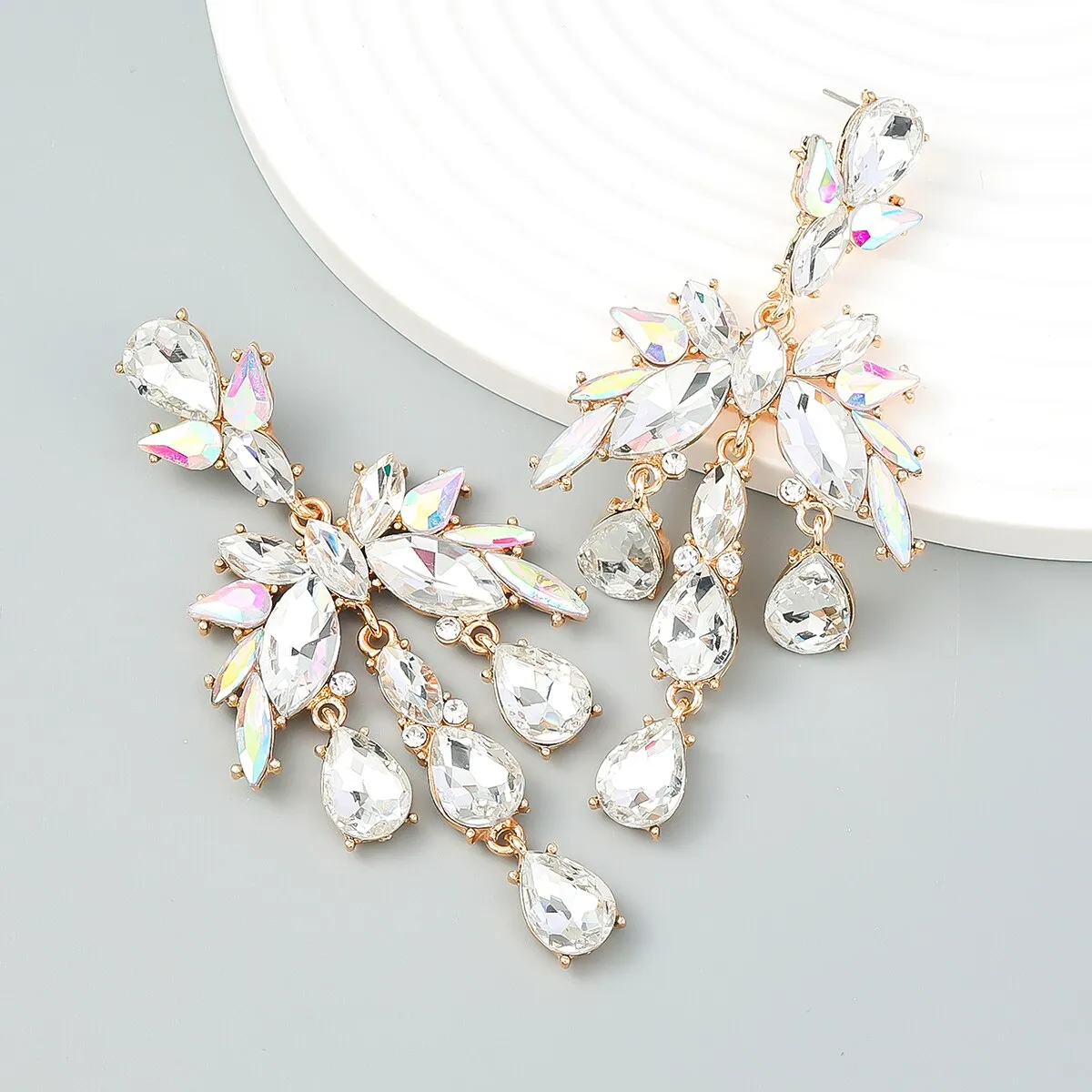 Fashion Metal Rhinestone Geometric Dangle Earrings Castle Party Luxury Jewelry Women