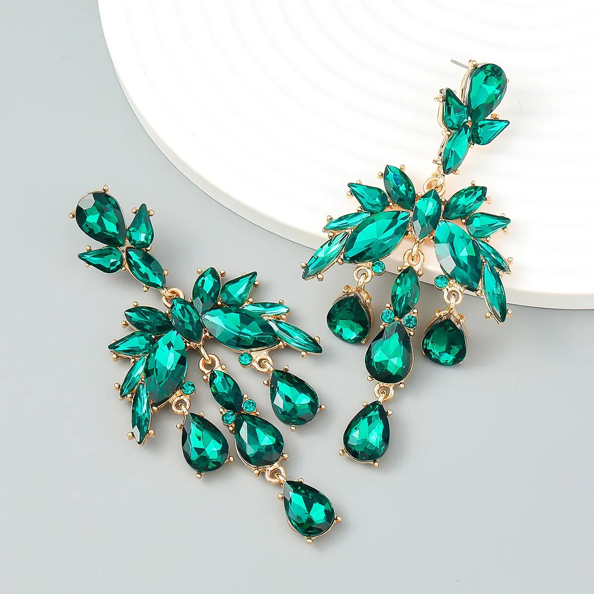 Fashion Metal Rhinestone Geometric Dangle Earrings Castle Party Luxury Jewelry Women