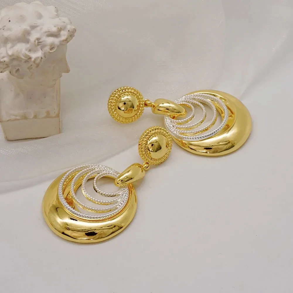 Fashion Round Hoop Earrings For Women Italian Gold Color Brazilian Drop Dangle Earrings