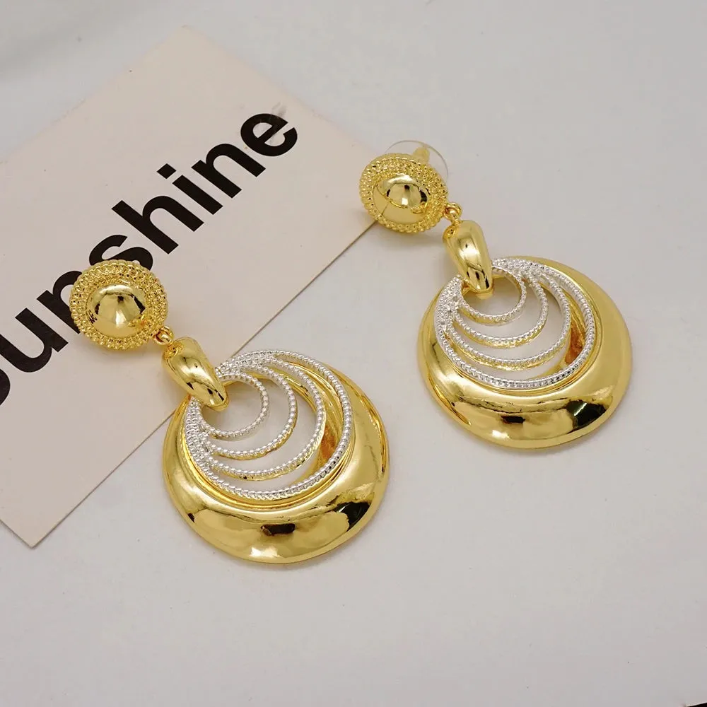 Fashion Round Hoop Earrings For Women Italian Gold Color Brazilian Drop Dangle Earrings