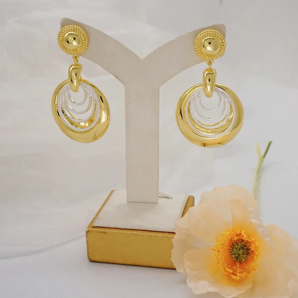 Fashion Round Hoop Earrings For Women Italian Gold Color Brazilian Drop Dangle Earrings