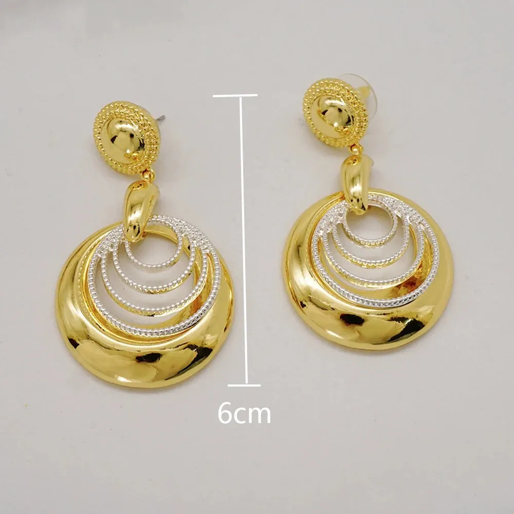 Fashion Round Hoop Earrings For Women Italian Gold Color Brazilian Drop Dangle Earrings