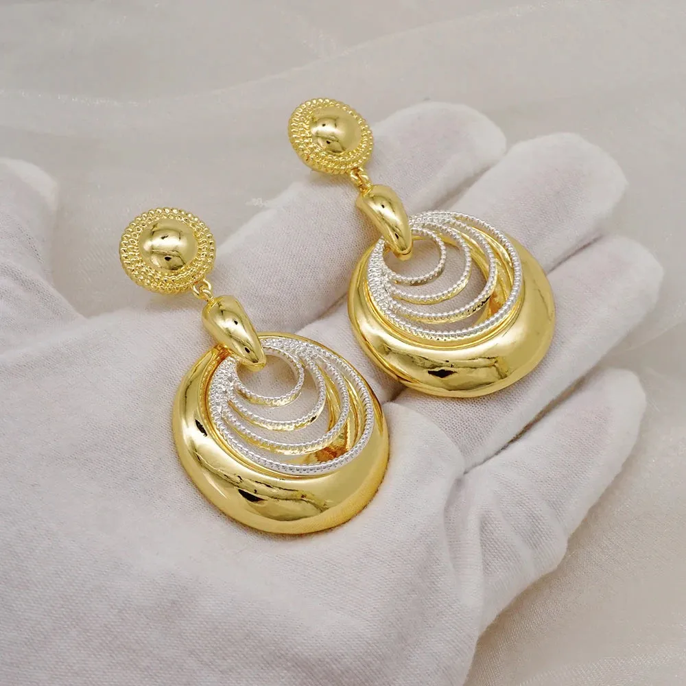 Fashion Round Hoop Earrings For Women Italian Gold Color Brazilian Drop Dangle Earrings