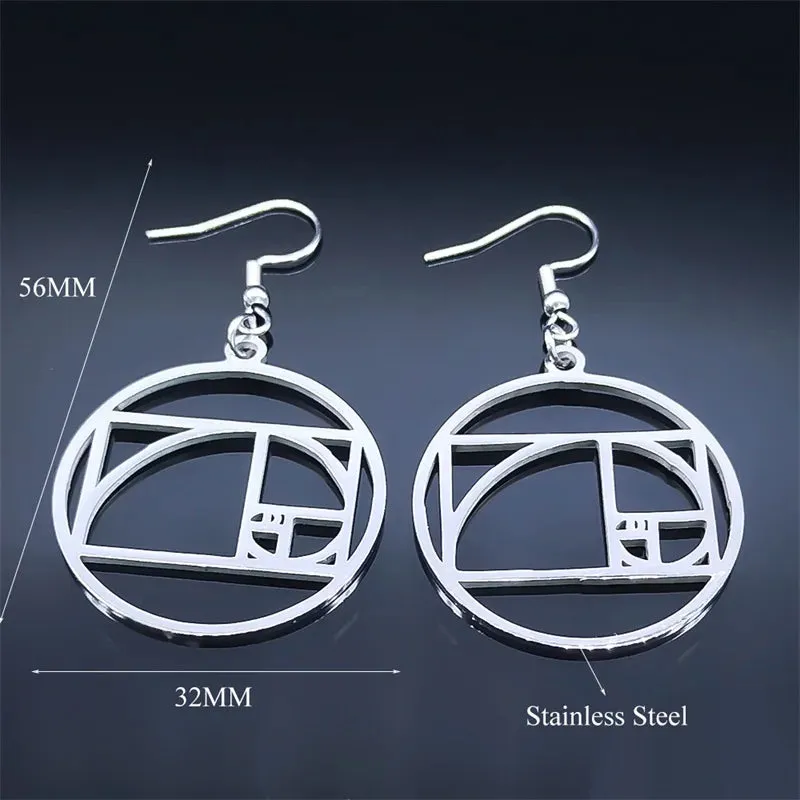 Fibonacci Sequence Golden Ratio Round Dangle Earrings for Women
