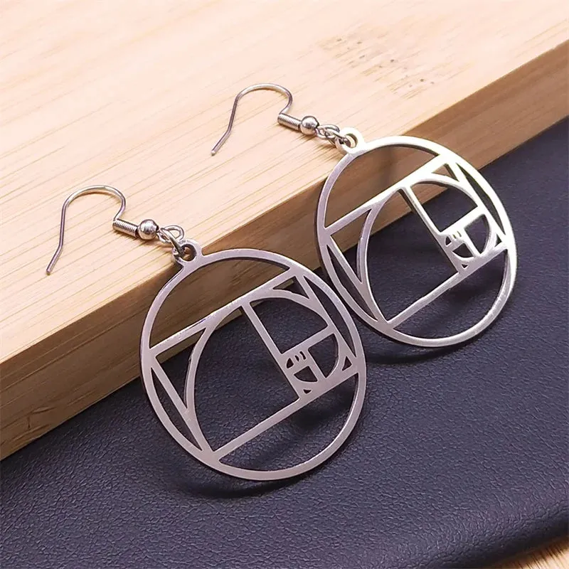 Fibonacci Sequence Golden Ratio Round Dangle Earrings for Women