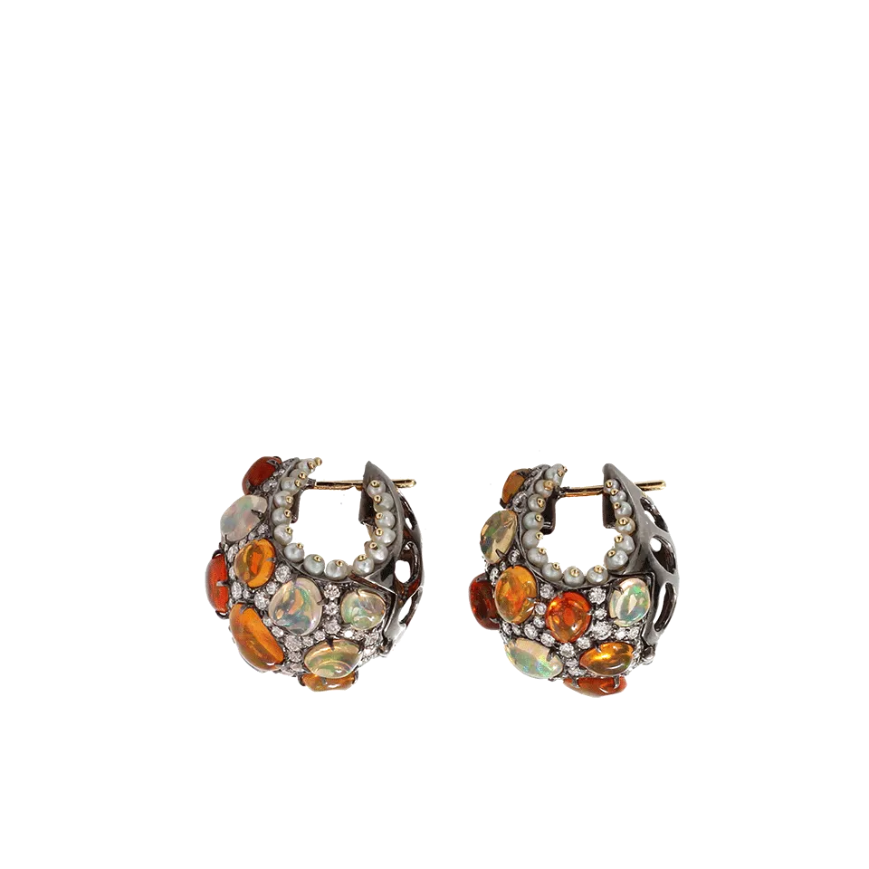 Fire Opal And Pearl Hoop Earrings