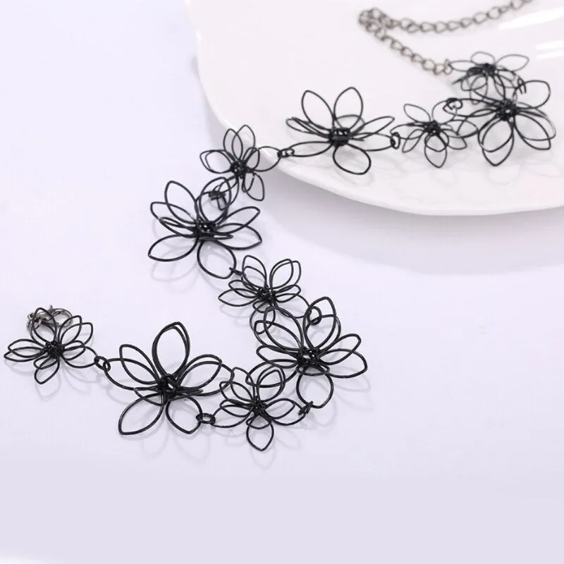 Flower Necklace Short Choker Floral Black Jewelry Women