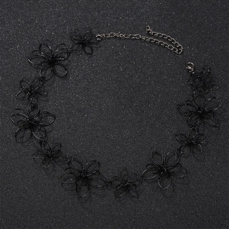 Flower Necklace Short Choker Floral Black Jewelry Women