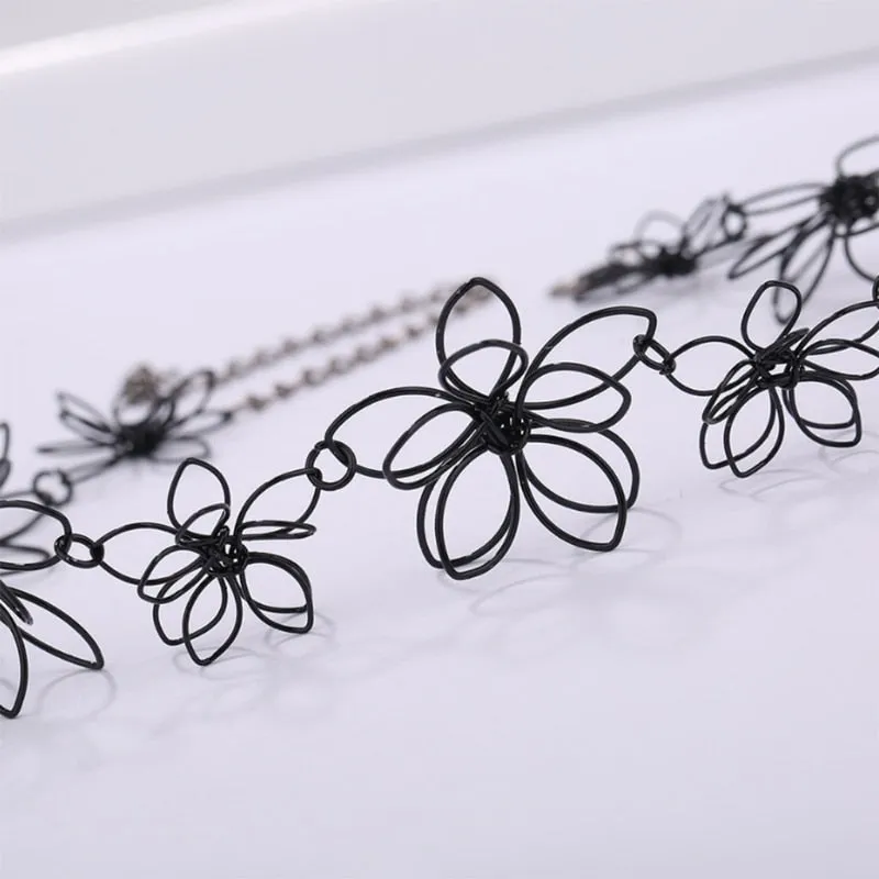 Flower Necklace Short Choker Floral Black Jewelry Women