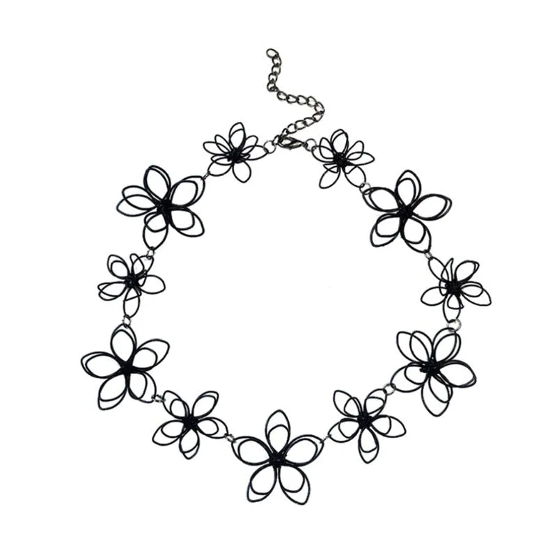 Flower Necklace Short Choker Floral Black Jewelry Women