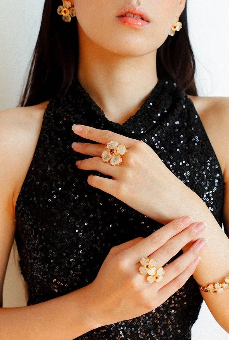 Four-leaf Clover Double Flower Rings