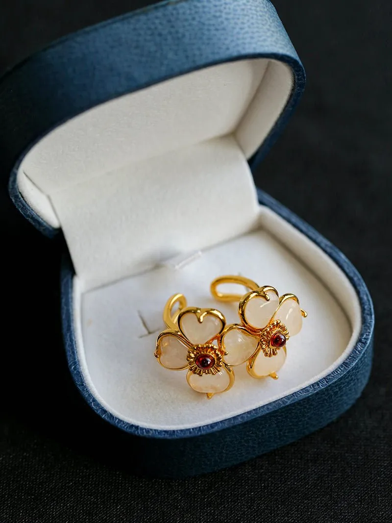 Four-leaf Clover Double Flower Rings