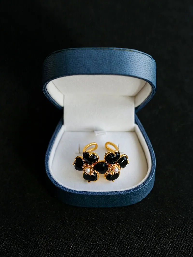 Four-leaf Clover Double Flower Rings
