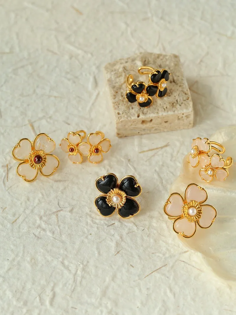 Four-leaf Clover Double Flower Rings