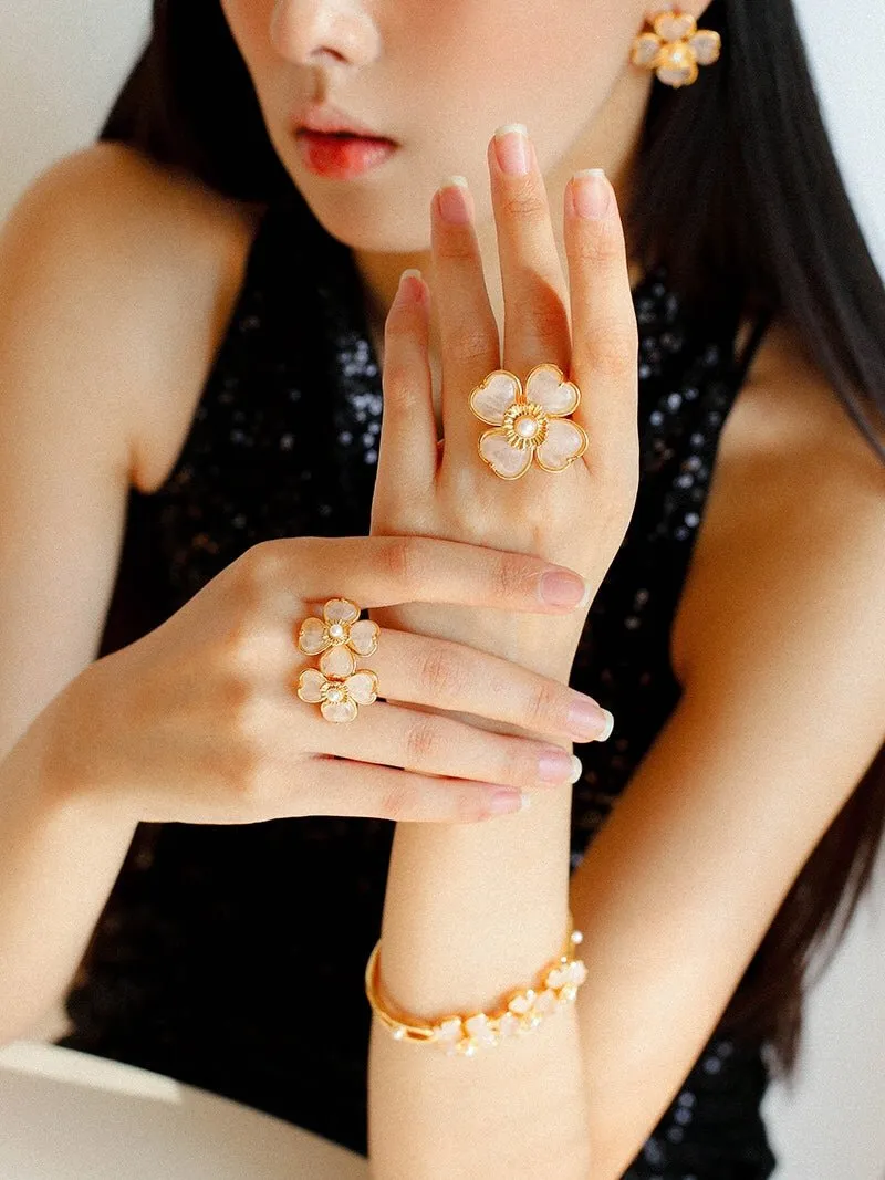 Four-leaf Clover Double Flower Rings