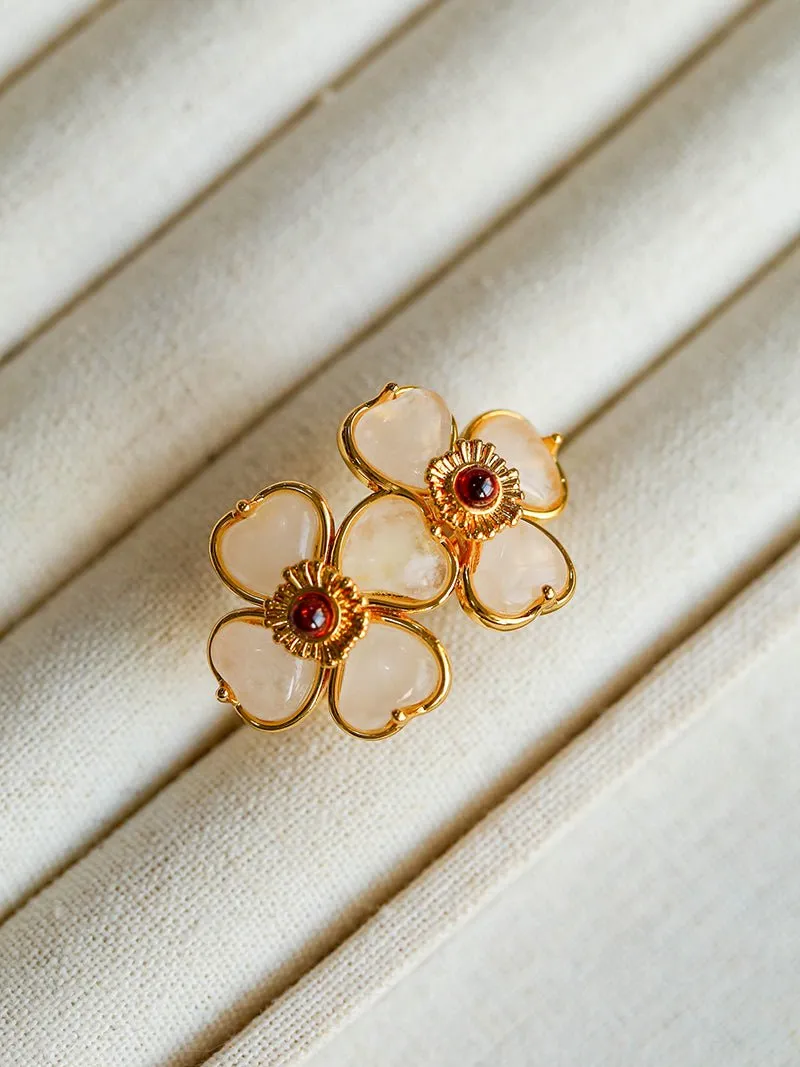 Four-leaf Clover Double Flower Rings