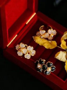 Four-leaf Clover Double Flower Rings