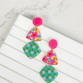 Funky Pink Spring Geometric Dangle Earrings