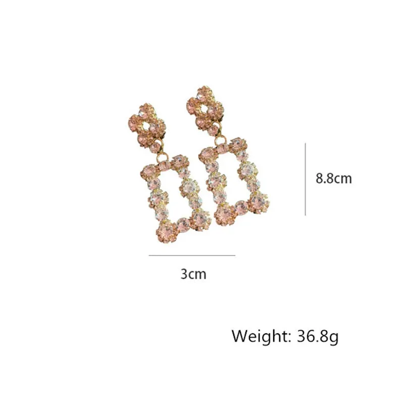 Geometric Rhinestone Drop Earrings for Women Oversize Rectangle Dangle Earrings