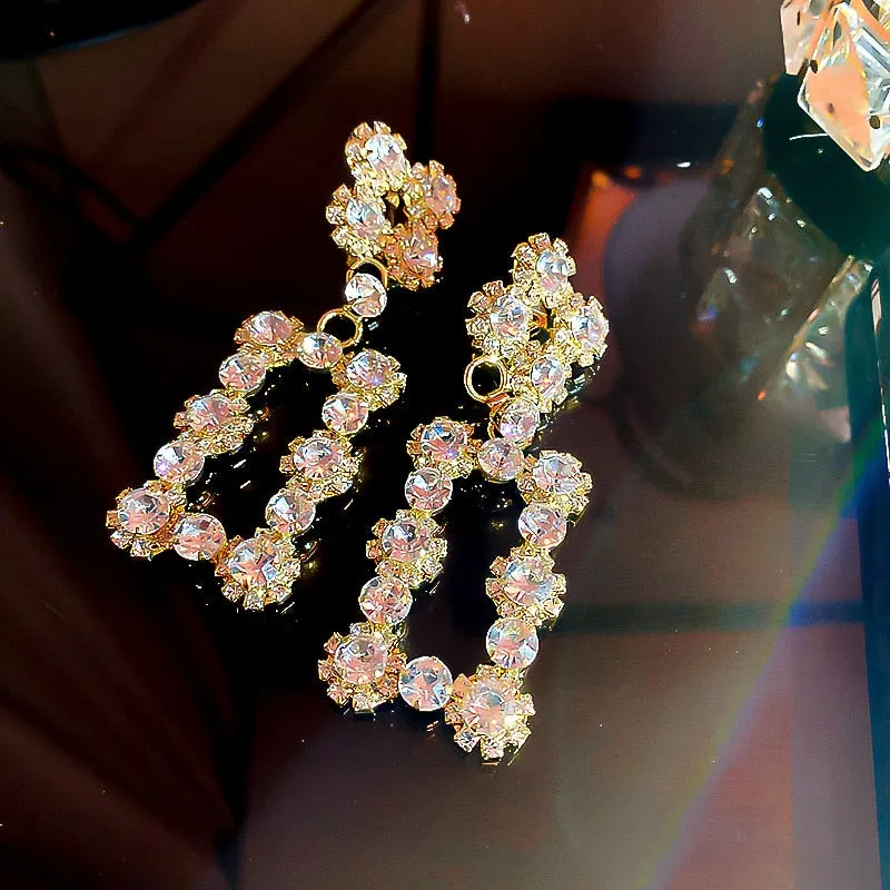Geometric Rhinestone Drop Earrings for Women Oversize Rectangle Dangle Earrings