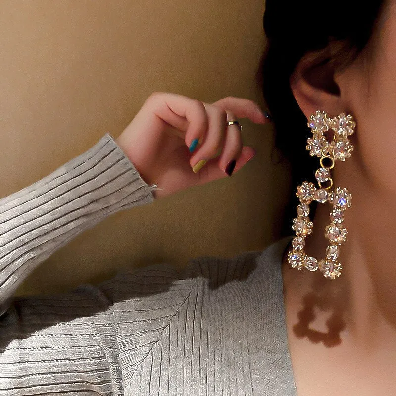 Geometric Rhinestone Drop Earrings for Women Oversize Rectangle Dangle Earrings