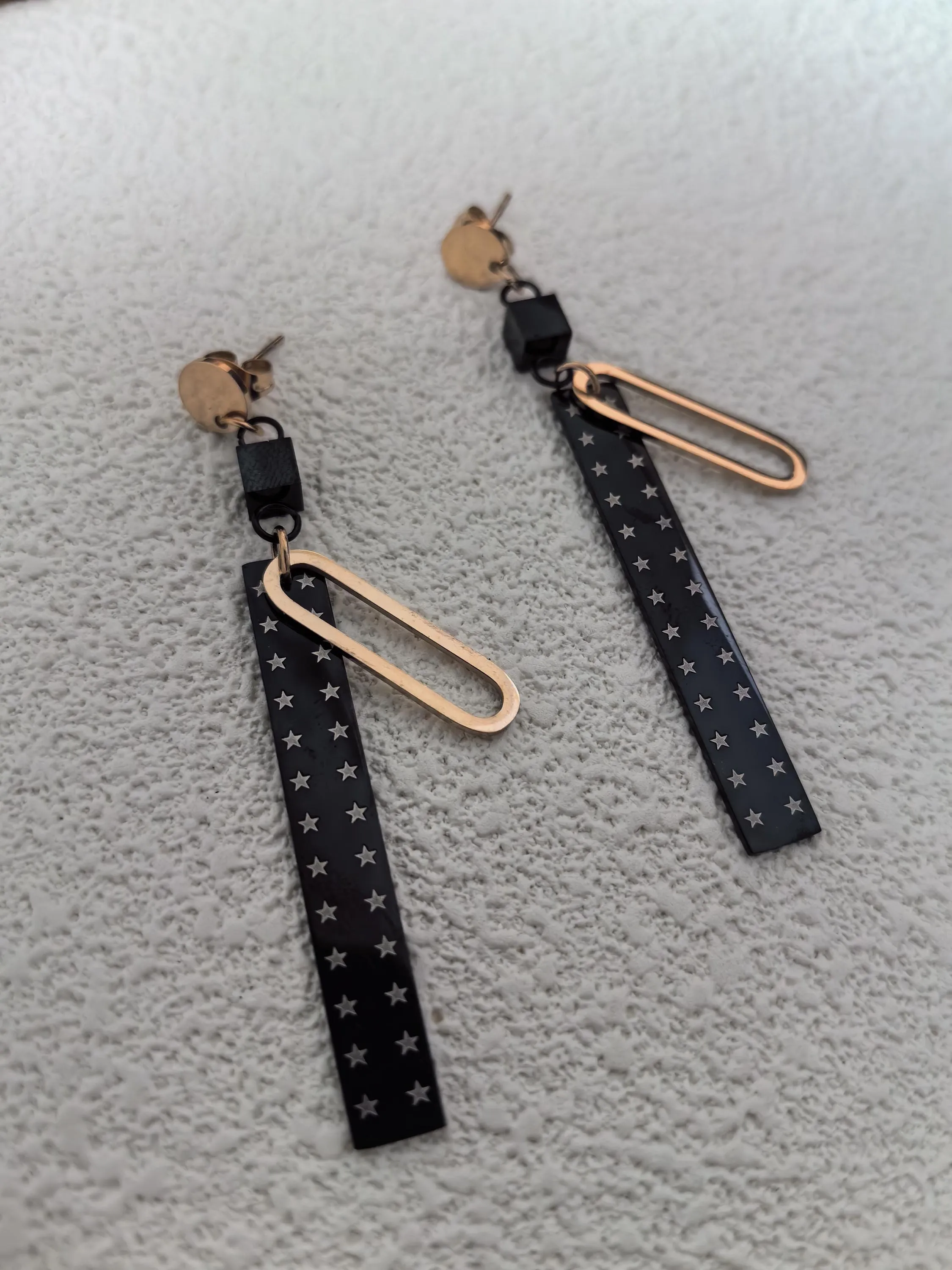 Geometric Titanium Steel Star Rectangle Bar Drop Linear Earrings