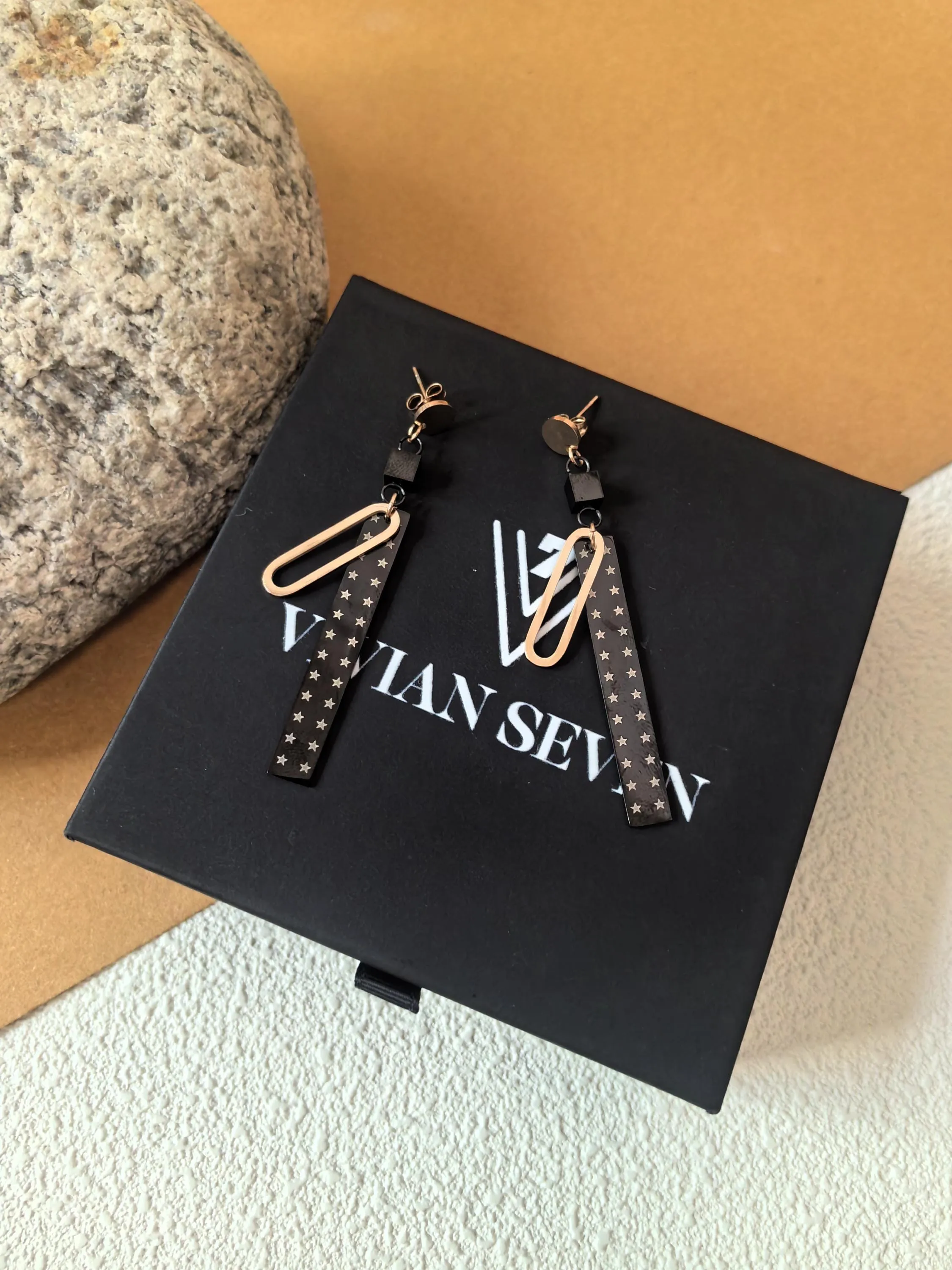 Geometric Titanium Steel Star Rectangle Bar Drop Linear Earrings