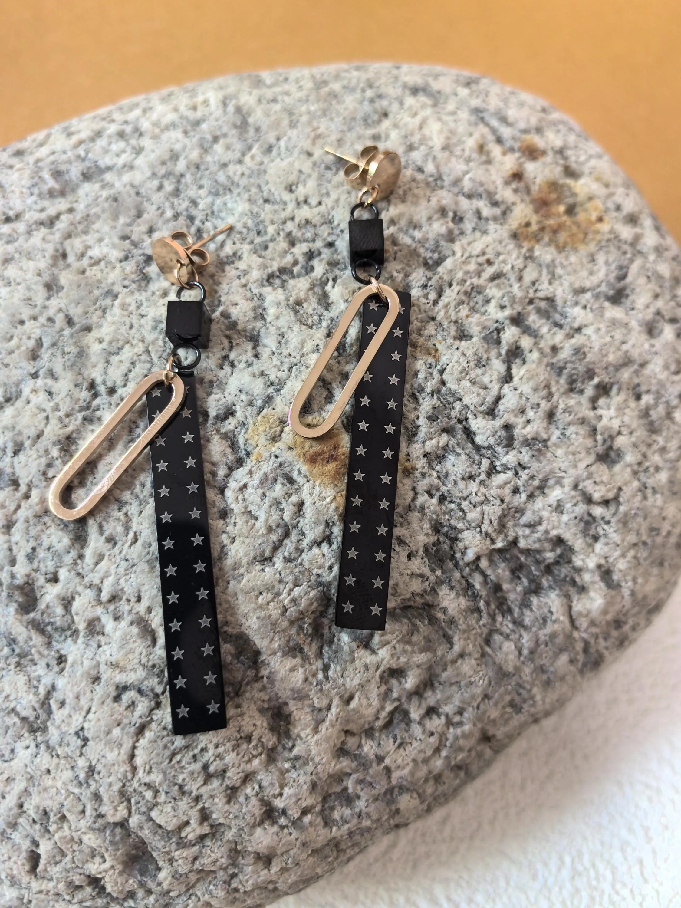 Geometric Titanium Steel Star Rectangle Bar Drop Linear Earrings