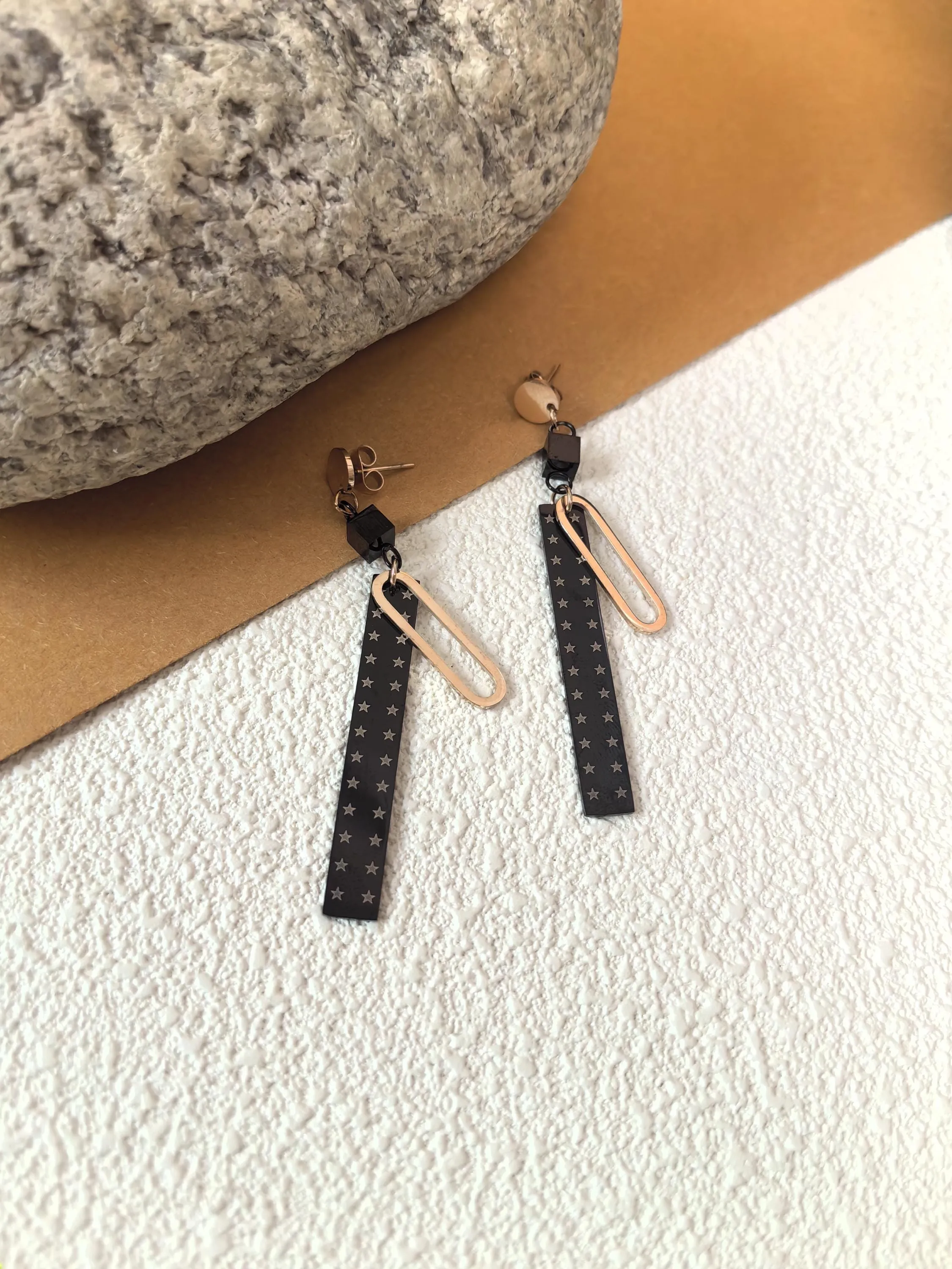 Geometric Titanium Steel Star Rectangle Bar Drop Linear Earrings