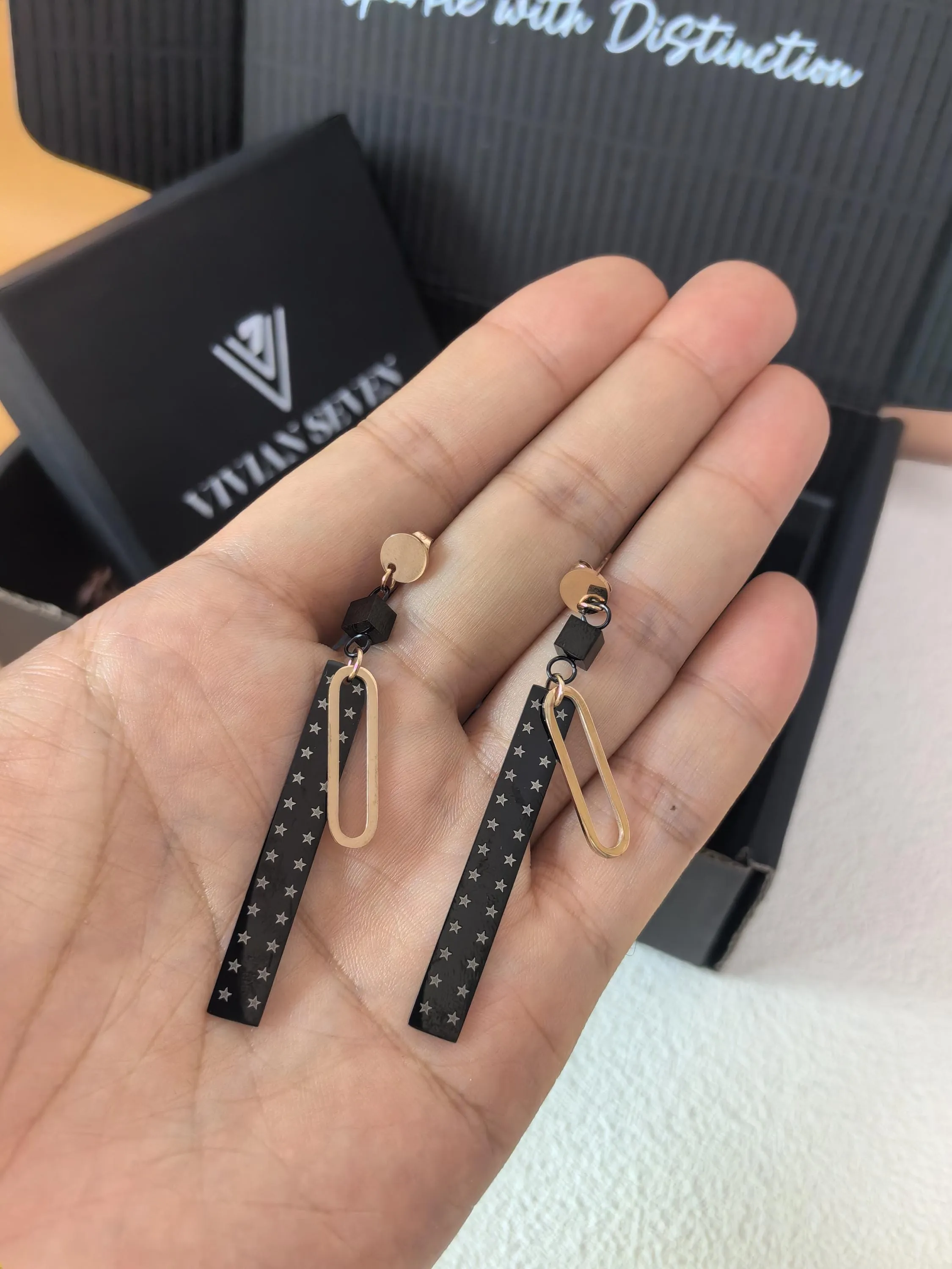 Geometric Titanium Steel Star Rectangle Bar Drop Linear Earrings