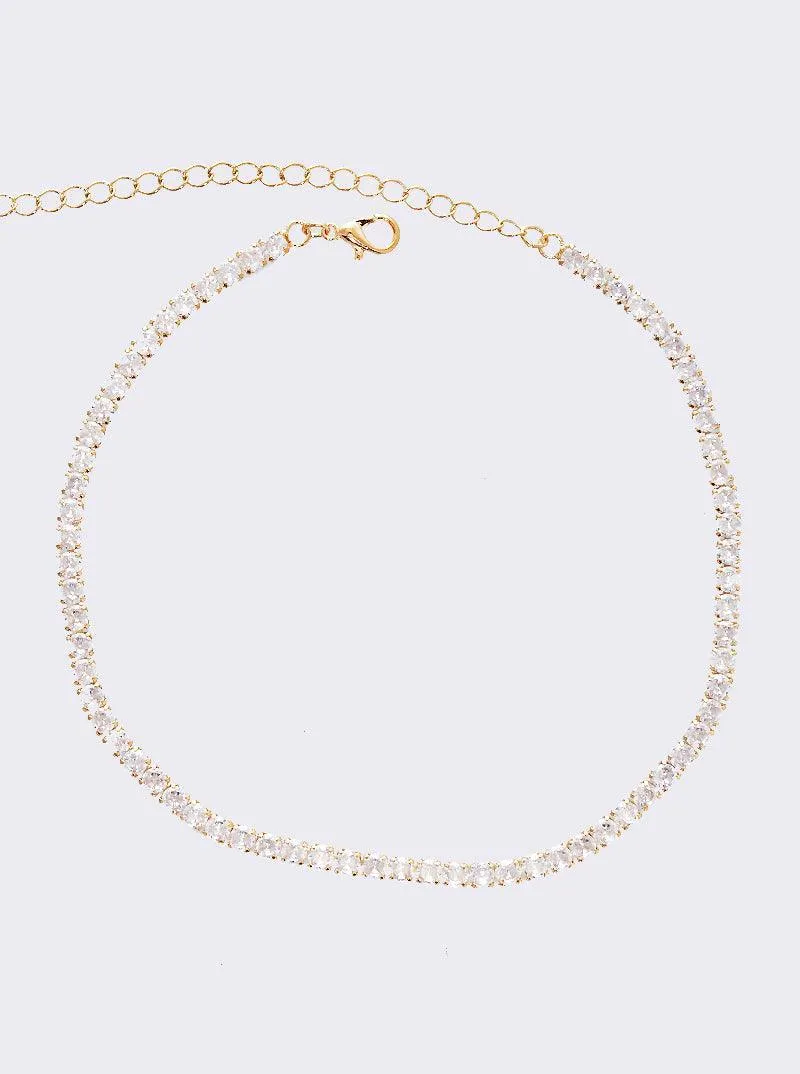 Gold-Crystal CZ Choker Necklace
