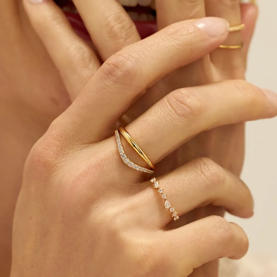 Gold Diamond Style Curve Ring