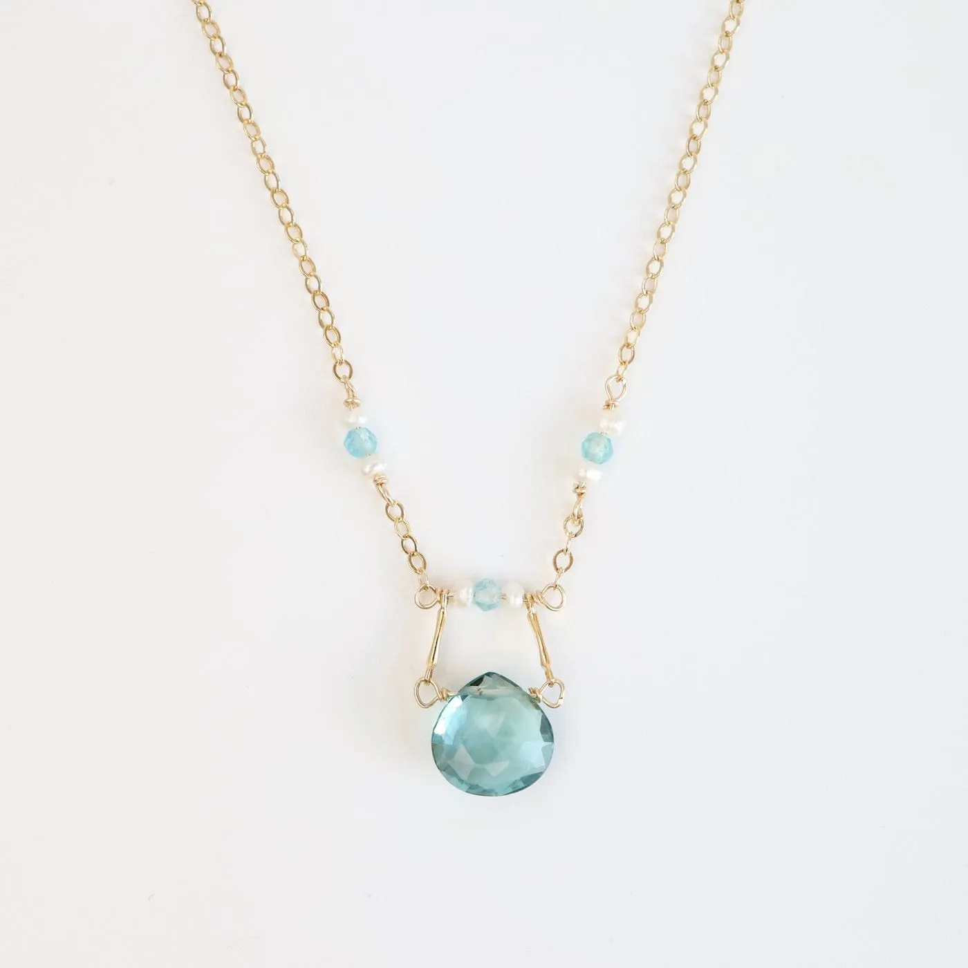 Gold Filled Drop Down Bar Link Blue Topaz Necklace