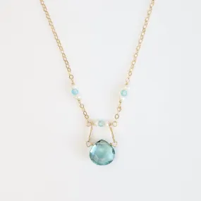 Gold Filled Drop Down Bar Link Blue Topaz Necklace