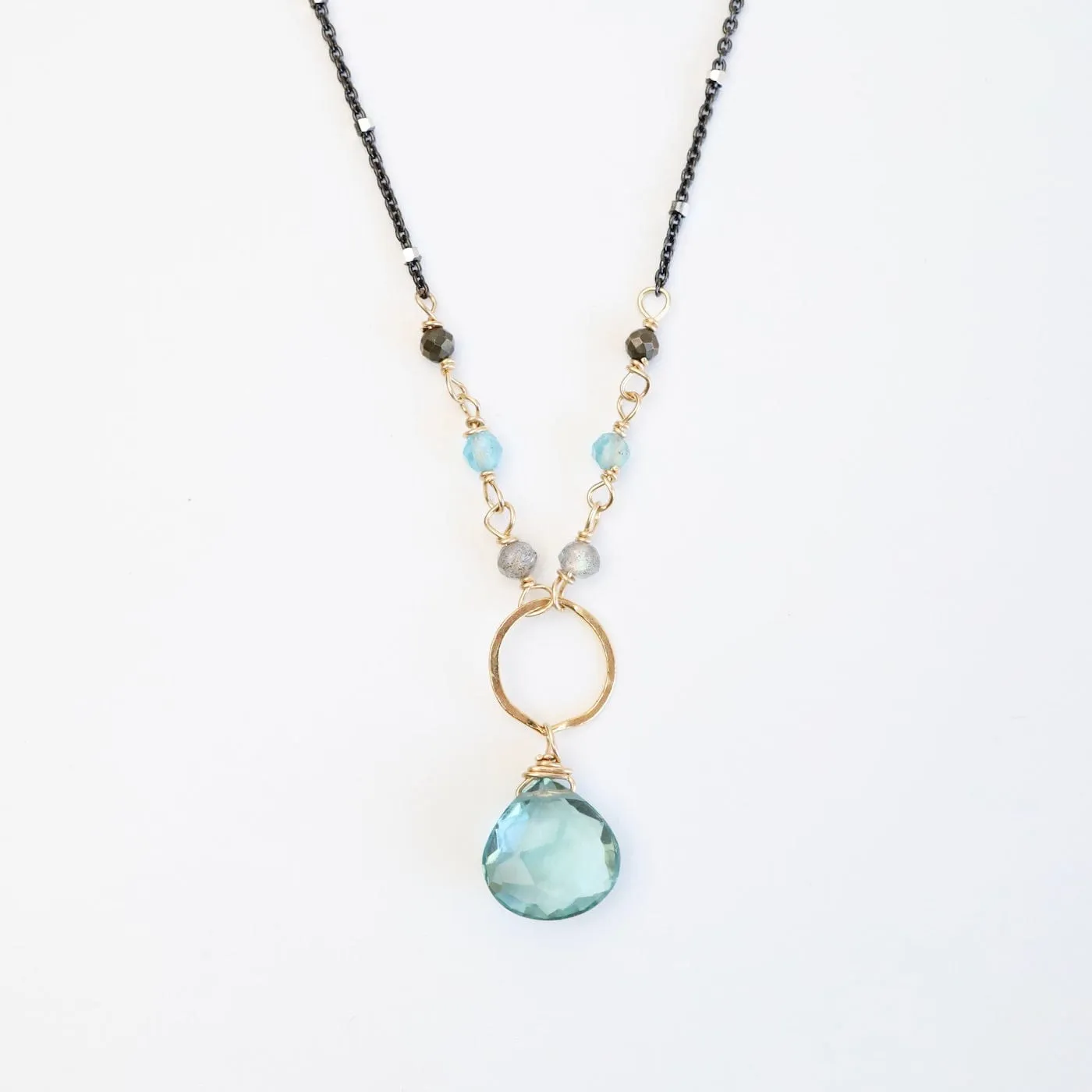 Gold Filled Ring with Blue Topaz Drop Necklace