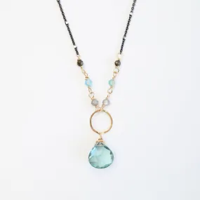 Gold Filled Ring with Blue Topaz Drop Necklace
