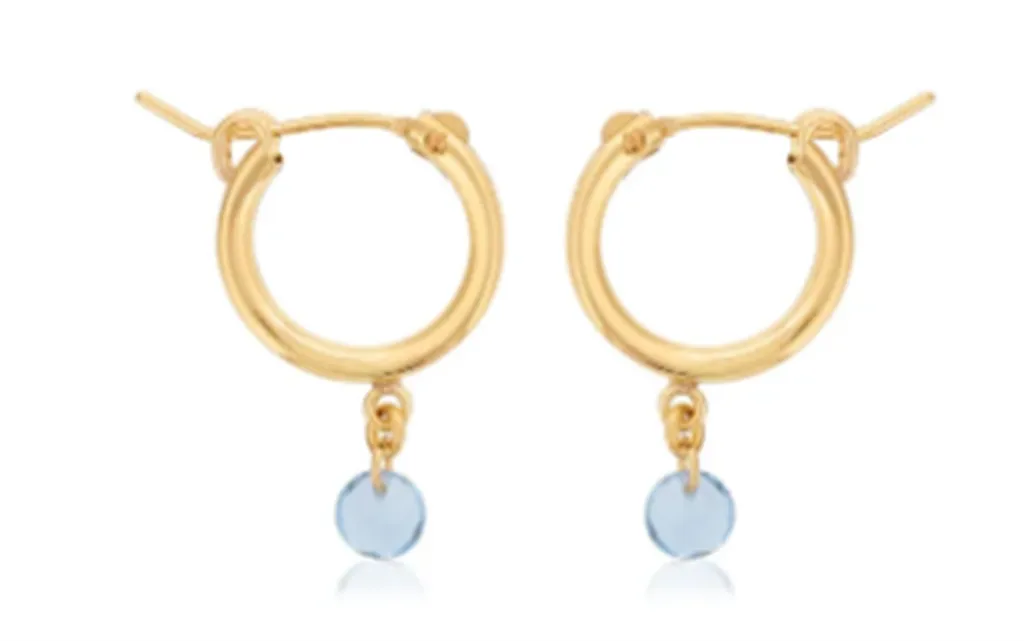 Gold Filled Round Blue Topaz Drop Hoop Earrings by Dee Berkley