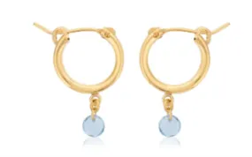 Gold Filled Round Blue Topaz Drop Hoop Earrings by Dee Berkley