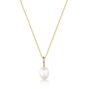 Gold Gem Pearl Drop Pendant Necklace