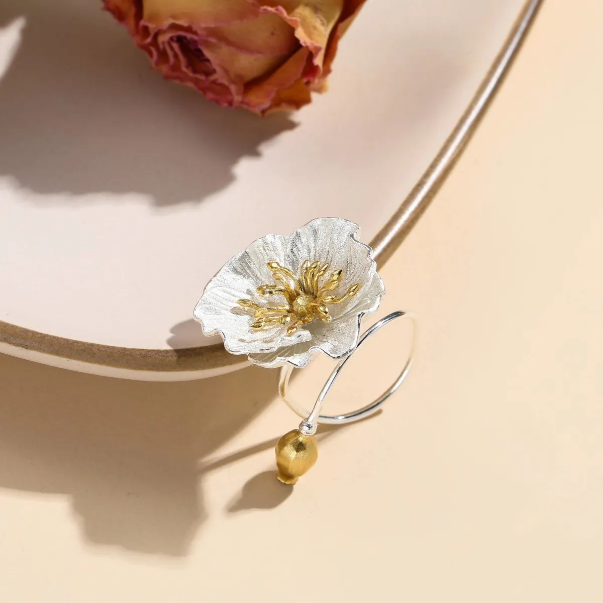Gold Minimalist Ring Flower Ring