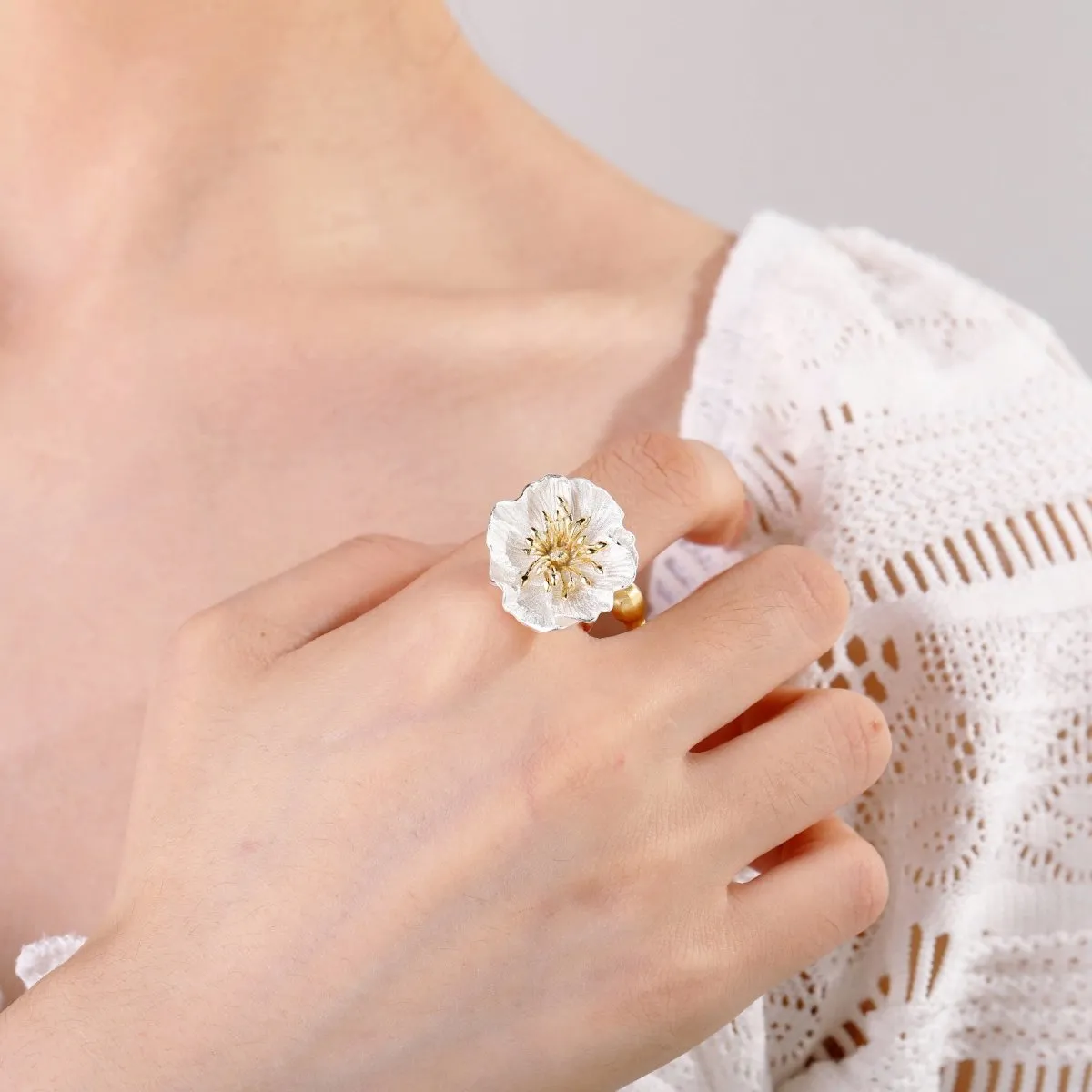 Gold Minimalist Ring Flower Ring