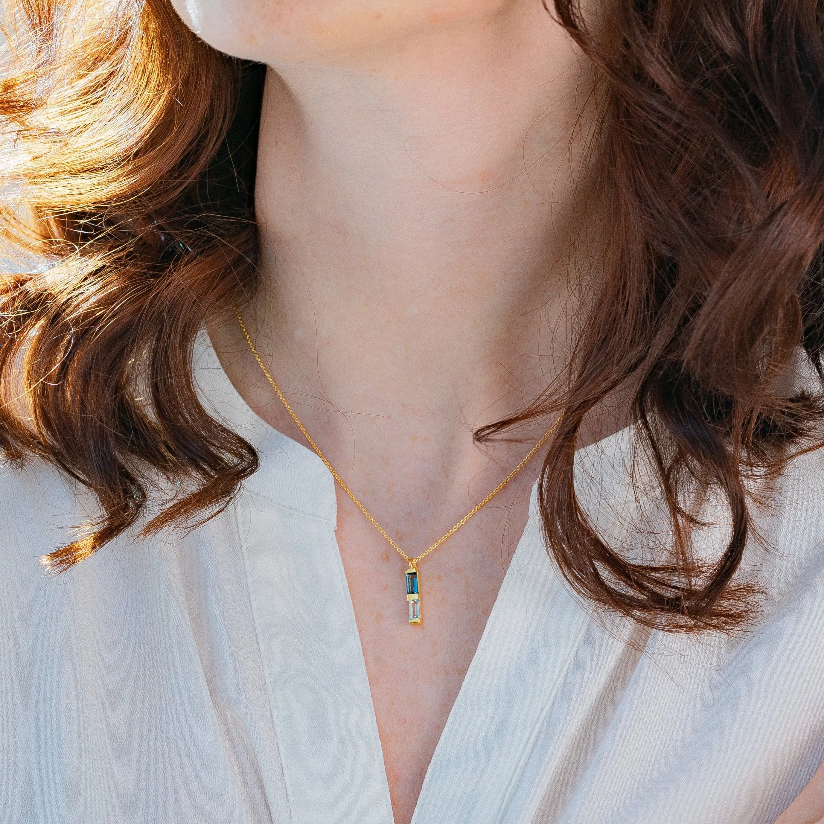 Gold Necklace Blue Topaz Anais