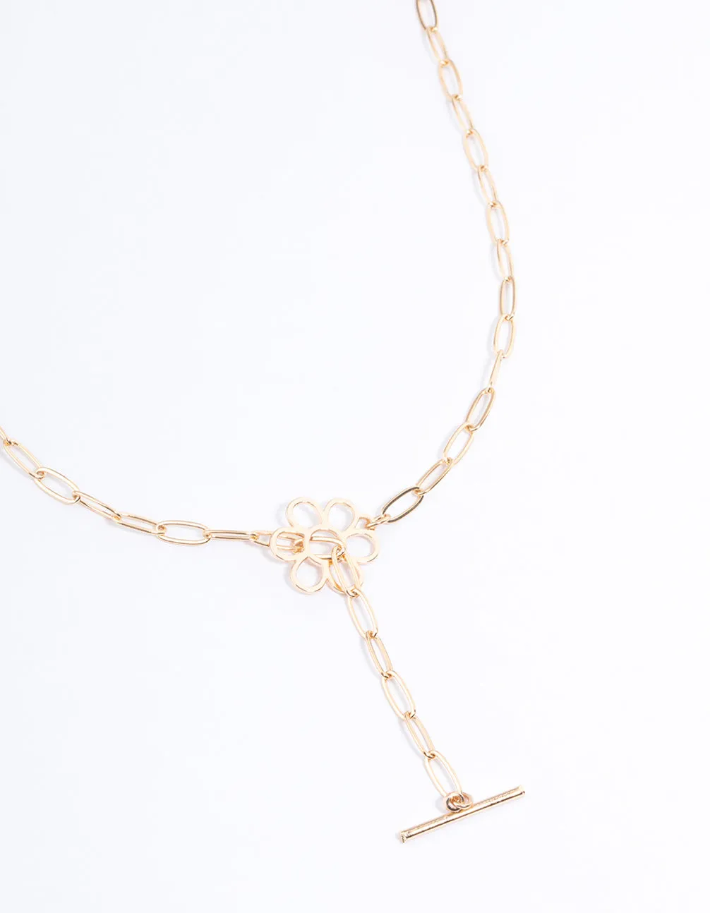 Gold Open Flower Gauge Necklace