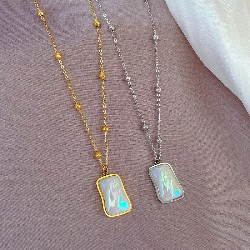 Gold Plated Beautiful Mermaid Pearl Geometric Pendant Shiny Temperament Gift