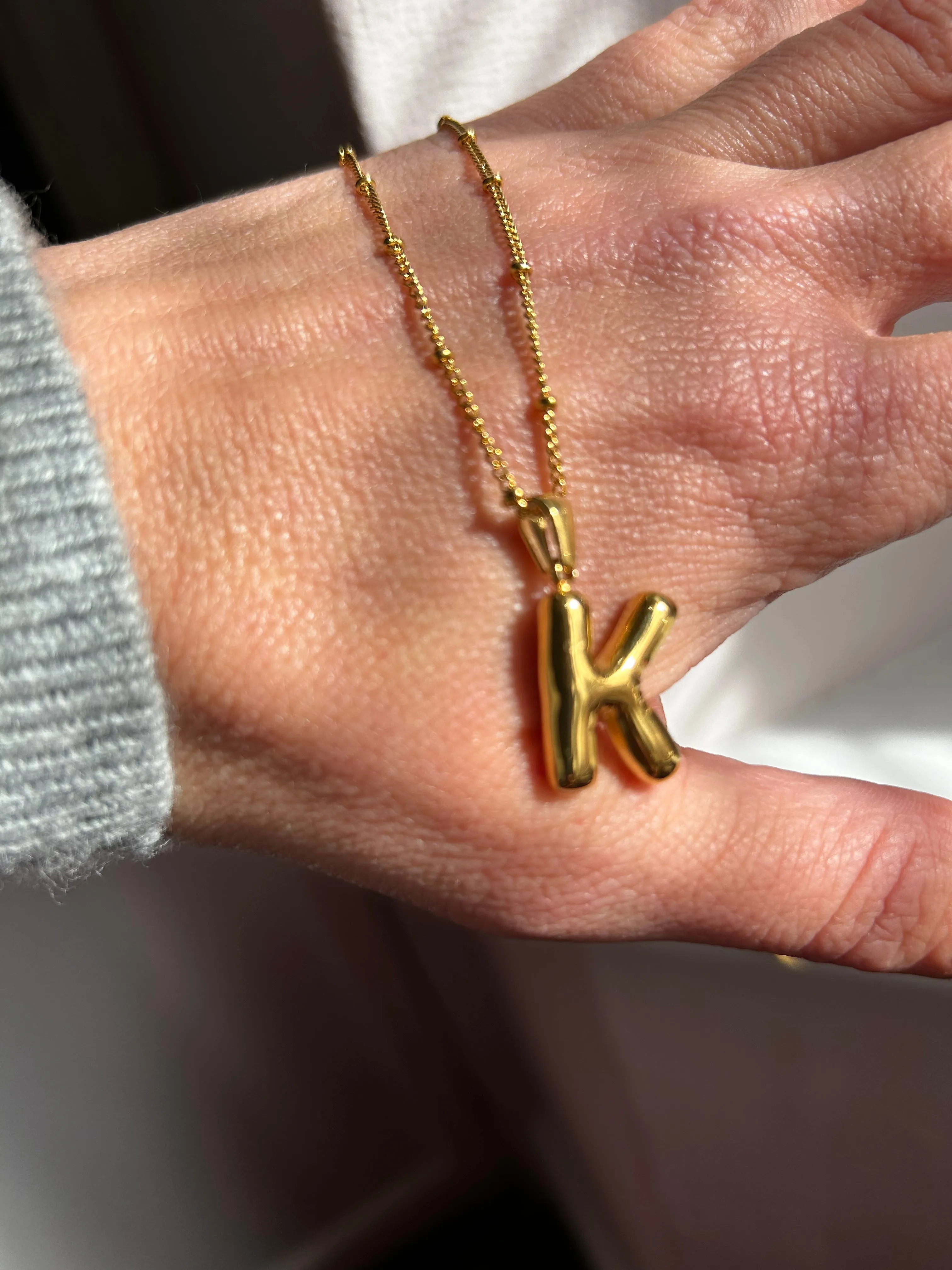 Gold Puffy Initial letter pendant