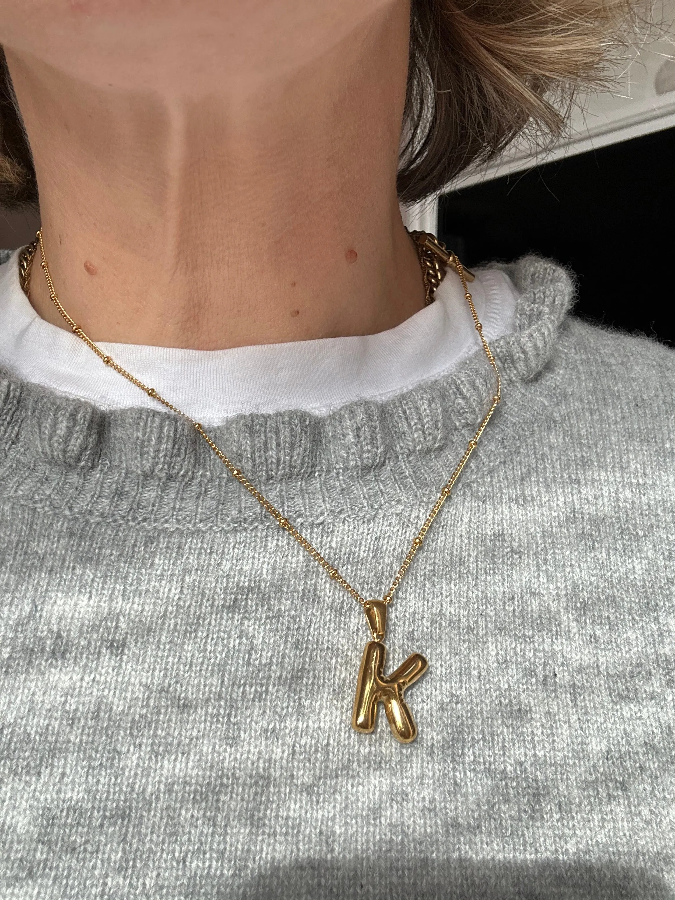 Gold Puffy Initial letter pendant
