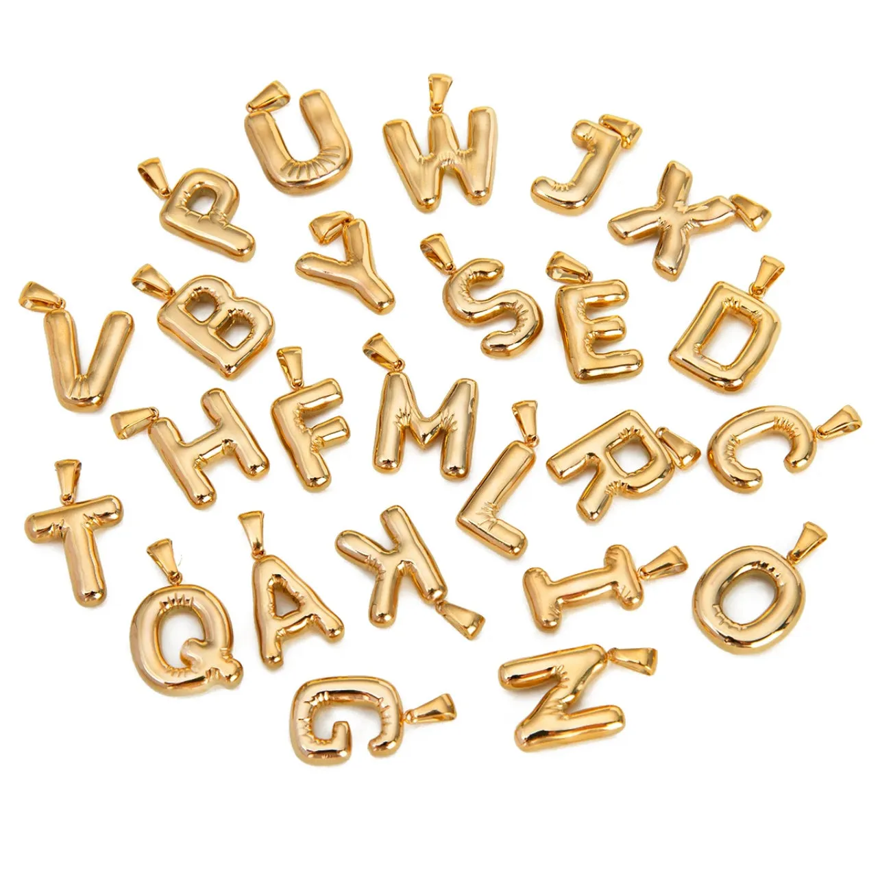 Gold Puffy Initial letter pendant