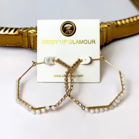 Gold Tone Crystal Beaded Octagonal Hoop Earrings